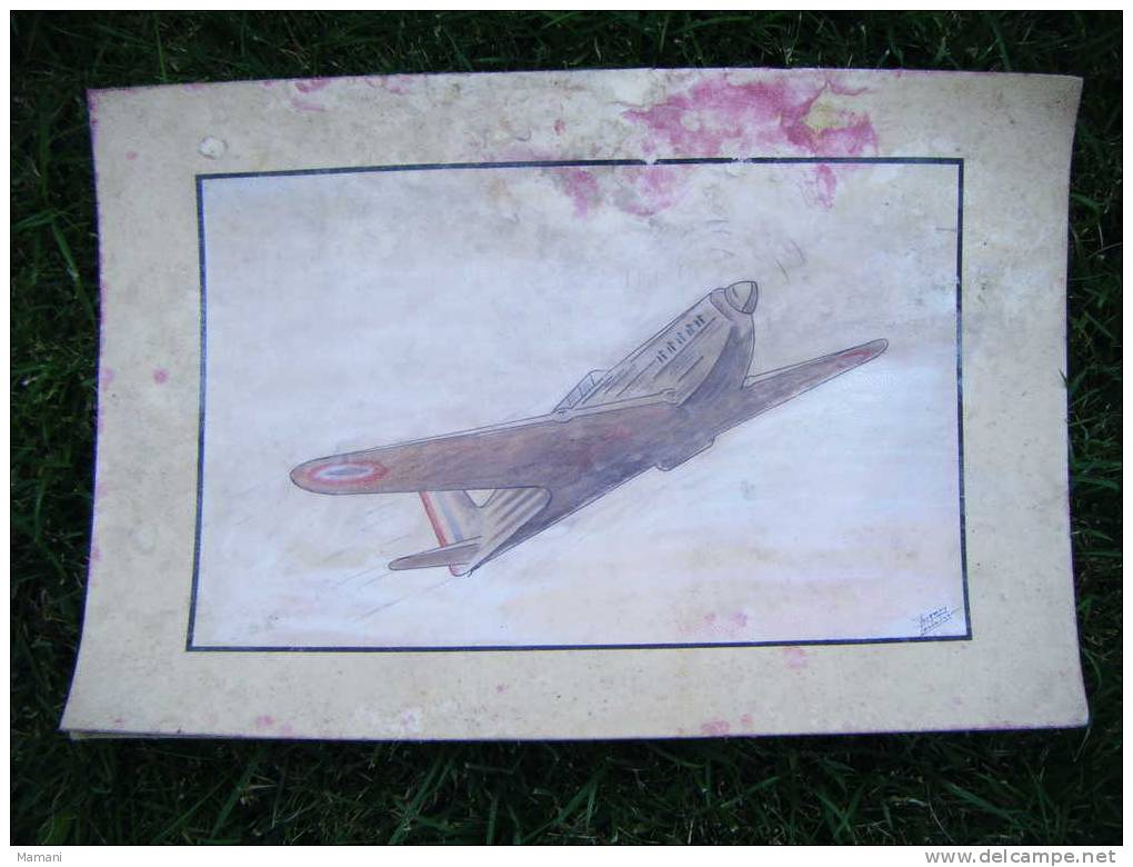 Dessin Original D'avion (a Determiner)sur Carton Par Jacques Lescadieu- - Non Classificati