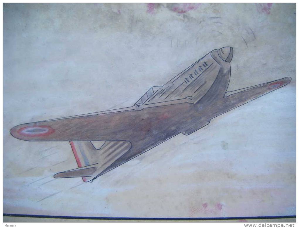 Dessin Original D'avion (a Determiner)sur Carton Par Jacques Lescadieu- - Non Classificati