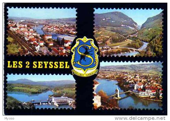 01 SEYSSEL Vues Generales Ponts Sur Le Rhone Et Sur Le Fier Barrage, Blason, - Seyssel