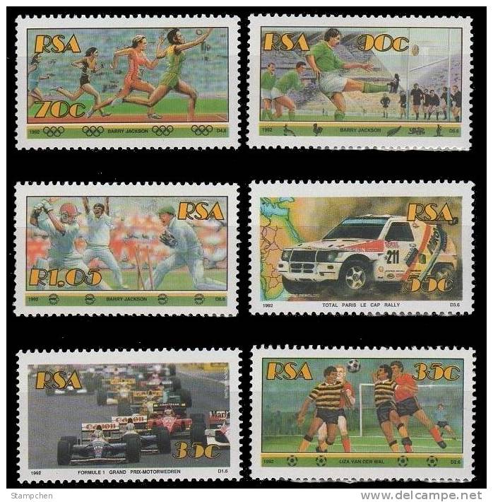 South Africa 1992 Sport Stamps Car Soccer Football Rugby Athletics Cricket Olympic Game - Neufs