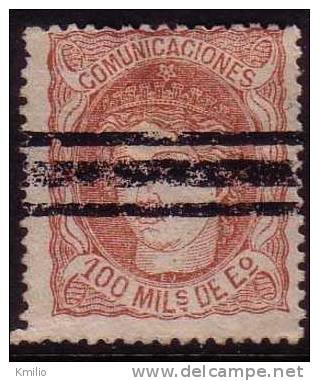 Edifil 108 Barrado, 100 Milesimas De 1870 - Used Stamps