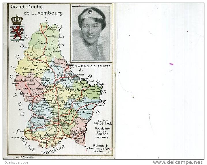 Luxembourg - CARTE DU GRAND DUCHE PHOTO SAR LA G D CHARLOTTE VERSO  VIADUC - Famiglia Reale