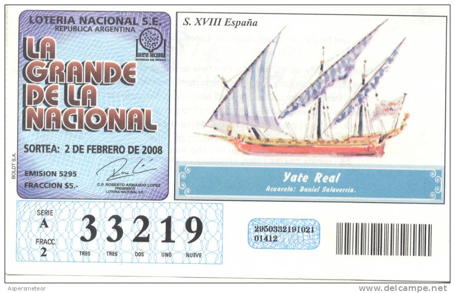 SIGLO XVIII ESPAÑA YATE REAL - ACUARELA DE DANIEL SALAVERRIA LOTTERY TICKET - Billetes De Lotería