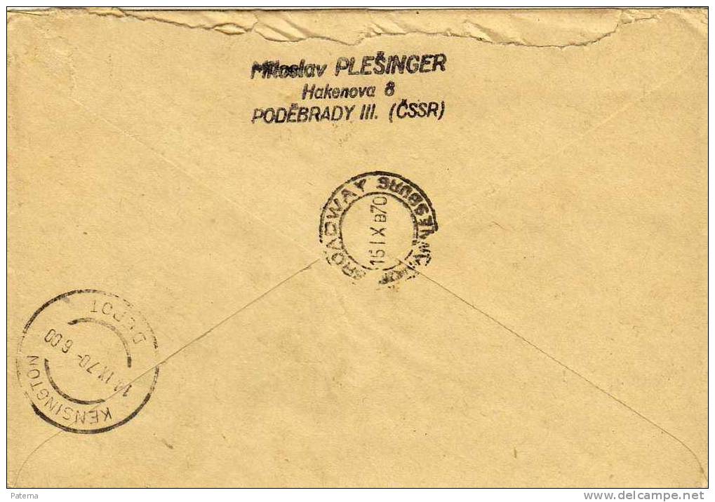 Carta, Aerea, Certificada ,PODEBRADY, 1970 ( Checoslovaquia), Cover, Letter, Lettre - Cartas & Documentos
