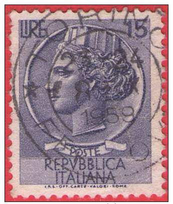 VARIETÀ SPECIALIZZAZIONE 1959 SIRACUSANA BOBINE STELLE I TIPO USATO 1959 ANNULLO IDENTIFICABILE (SASSONE SP. 326) (F101) - Varietà E Curiosità