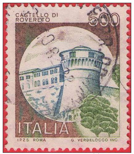 CASTELLI L.500 VARIETÀ MARCATE MACCHIE DI COLORE VERDE SULLA PARTE SINISTRA DEL FRANCOBOLLO USATO SPLENDIDO (F104) - Varietà E Curiosità