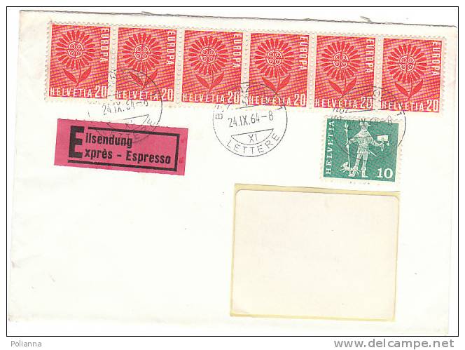 A0515 - 6 X 20 Cent.Europa + 10 Cent. Ord. Su Espresso VG Bellinzona-Torino 24-09-1964 - Briefe U. Dokumente