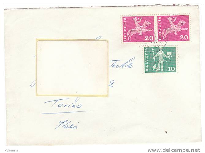 A0516 - 2 X 20 Cent. Ord. VG Bellinzona-Torino 23-03-1963 - Lettres & Documents