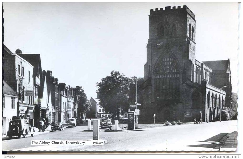 SHROPS - SHREWSBURY - THE ABBEY CHURCH/ ANIMATED STREET RP  Sh100 - Shropshire