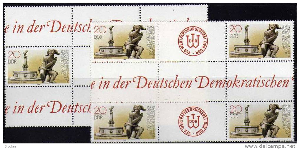 Variante Brunnen-Figur 1989 Magdeburg DDR 3265/6,22ZD+8 Blocks ** 144€ Seltene Zusammendrucke EXPO Se-tenant GDR Germany - Zusammendrucke