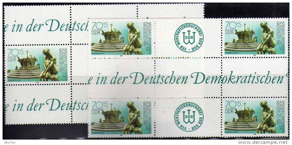 Variante Brunnen-Figur 1989 Magdeburg DDR 3265/6,22ZD+8 Blocks ** 144€ Seltene Zusammendrucke EXPO Se-tenant GDR Germany - Se-Tenant