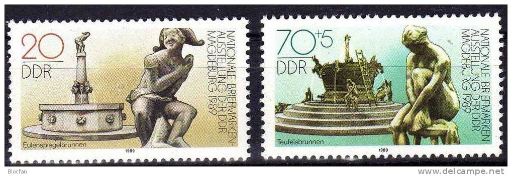 Variante Brunnen-Figur 1989 Magdeburg DDR 3265/6,22ZD+8 Blocks ** 144€ seltene Zusammendrucke EXPO se-tenant GDR Germany