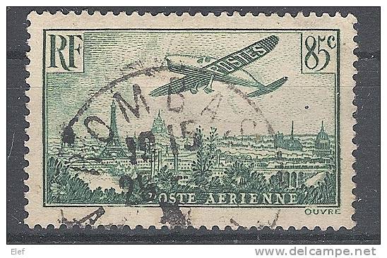 France, Poste Aérienne 1936, Yvert N° 8, 85 C Vert "Avion Survolant Paris ", Obl De ROMBAS, Moselle,TTB, Cote 3,00 Euros - 1927-1959 Used
