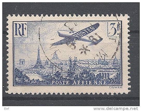 France, Poste Aérienne 1936, Yvert N° 12 , 3F Outremer, "Avion Survolant Paris ", Obl Centrale,TTB, Cote 2,30 Euros - 1927-1959 Oblitérés