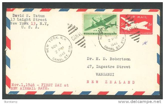 USA First Day At New Airmail Rate November 1 1946 - 1941-1950