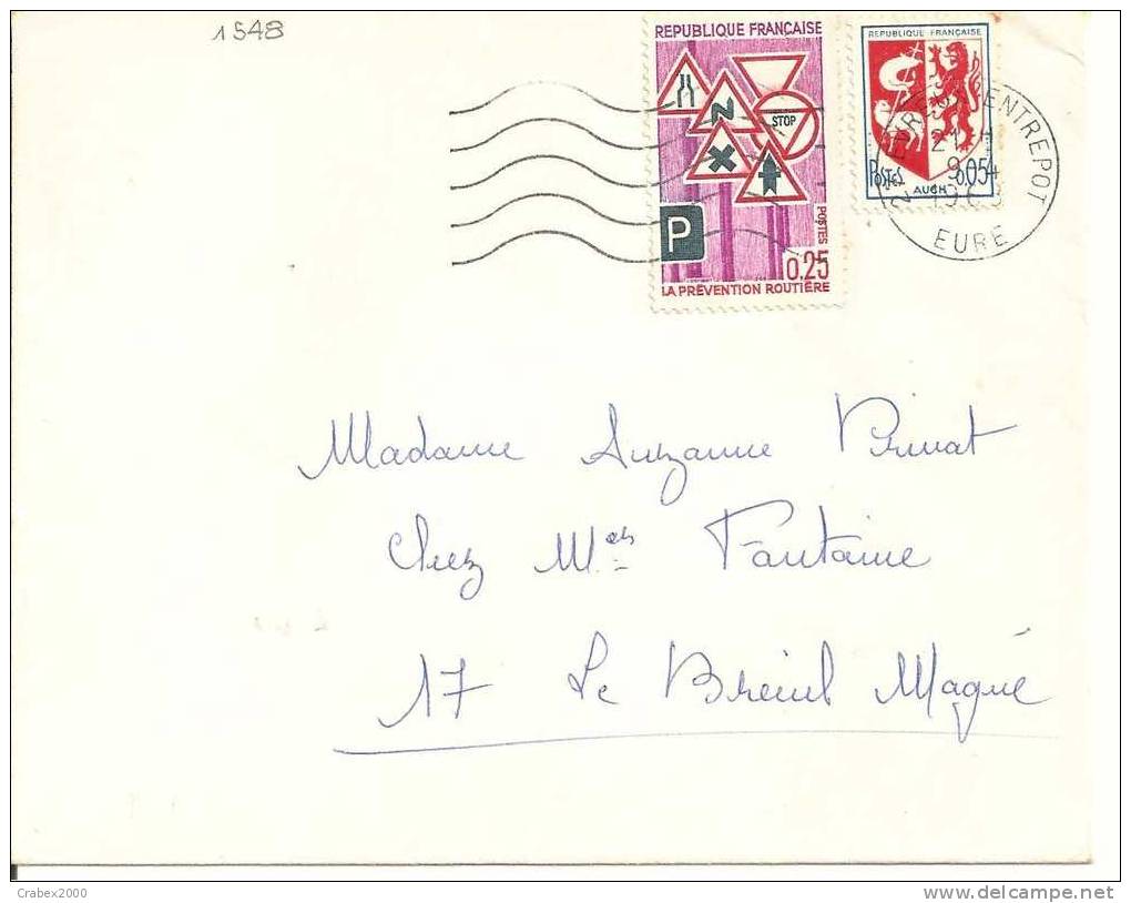 N° Y&t   1548 +     LETTRE  EVREUX  Vers   LE BREUIL MAGNE Le  09 AVRIL 1968 - Storia Postale