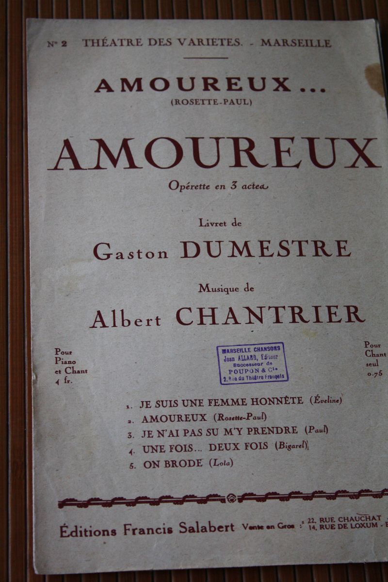 AMOUREUX ....-ROSETTE PAUL  OPERETTE -COMEDIE MUSICALE -DUMESTRE -CHANTRIER  - PARTITION MUSICALE-MUSIQUE - - Musicals