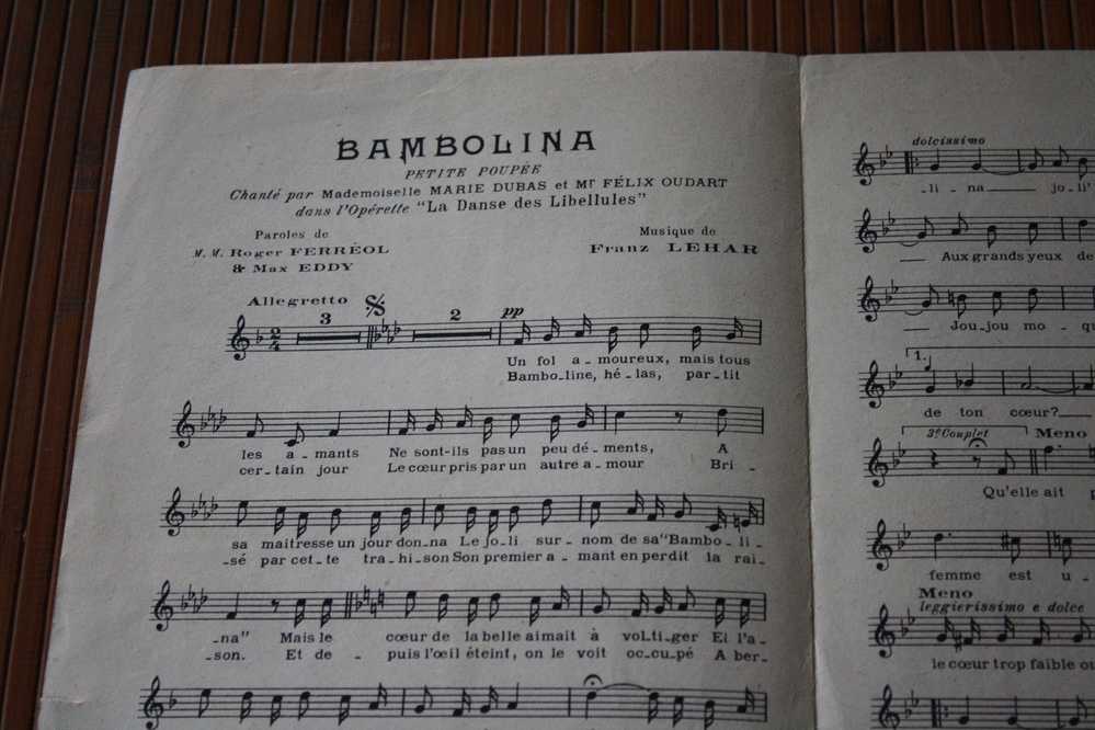 BAMBOLINA -PETITE POUPée - DANSE LIBELLULES -OPERETTE -COMEDIE MUSICALE -LEHAR - PARTITION MUSICALE-MUSIQUE - - Opern