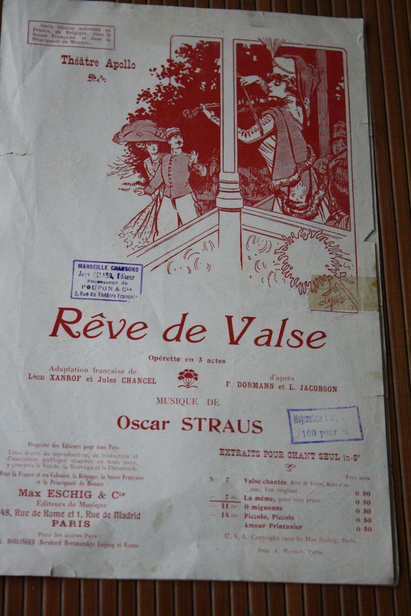 OPERETTE- REVE DE VALSE -THEATRE APOLLO -OPERETTE- OSCAR STRAUS-VALSE MODERATO  PARTITION MUSICALE-MUSIQUE - - Operaboeken