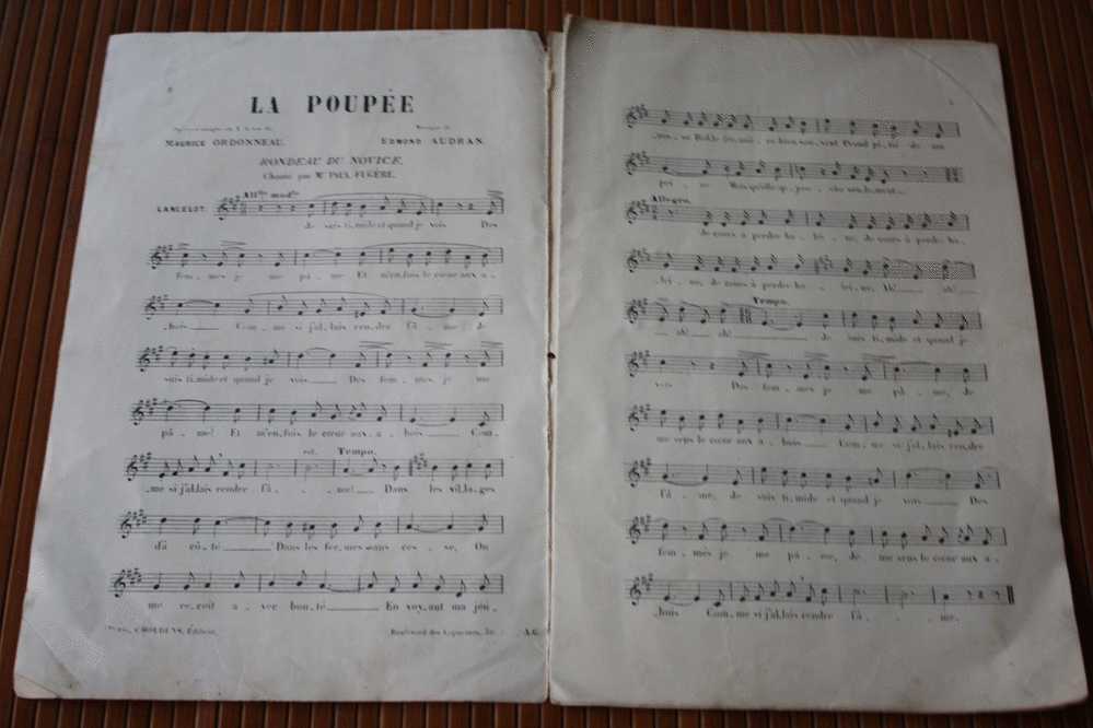 OPERA COMIQUE-LA POUPée -ORDONNEAU--AUDRAN - 10 PAGES  PARTITION MUSICALE-MUSIQUE - - Operaboeken