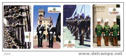 POLICE ( San Marino - Set Of 4. Mint Cards) Gendarmerie Gendarmeria Policia Polizei Polizia Politie Carabinieri Military - Politie