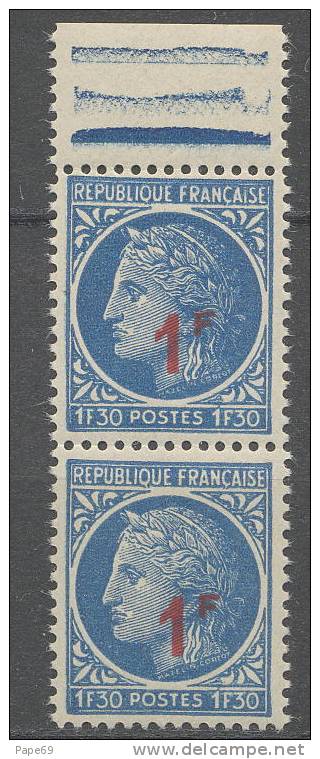 FRANCE N° 791p XX Type Cérès 1 F. Sur 1 F. 30 Bleu Variété : Timbre Plus Petit Tenant à Normal TB - Ungebraucht