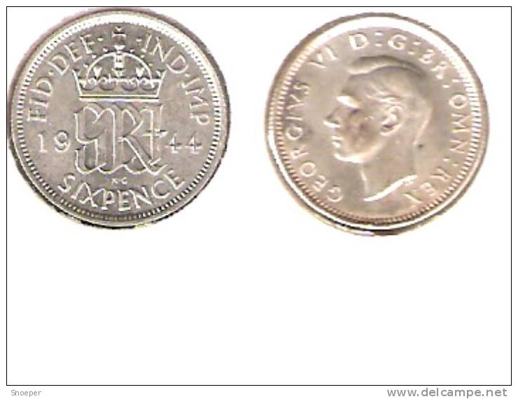 Great Britain  6 Pence 1944 Km 852  Unc !!!!!!!catalog Val 20$ - H. 6 Pence