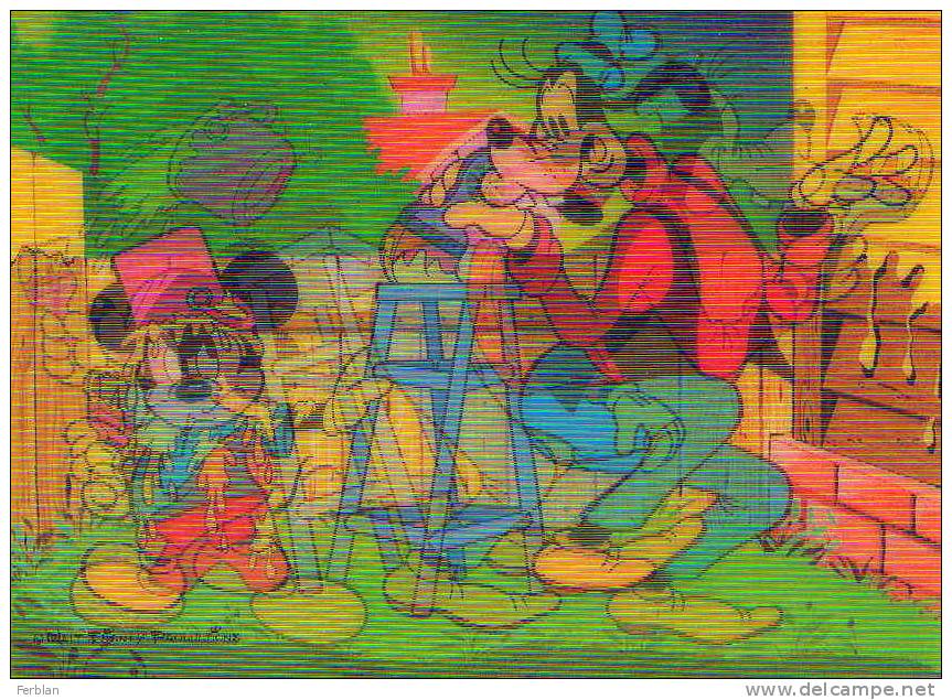 DISNEY. CARTE HOLOGRAPHIQUE. MICKEY Et DINGO Faisant De La Peinture. Goofy To Mickey Where Is The Tin?. - Autres & Non Classés