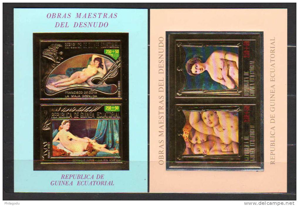 Guinée Equatoriale 1975, Tableaux, Goya, Ingres Raphaêl, Cadre Or, Mi A 188 / A 189** - Nudes