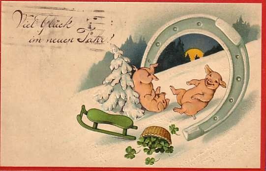 CPA EN RELIEF  CARTE GAUFREE ** EMBOSSED CARD ** COCHON ** PIG ** VARKEN ** NEIGE TRAINEAU - Pigs