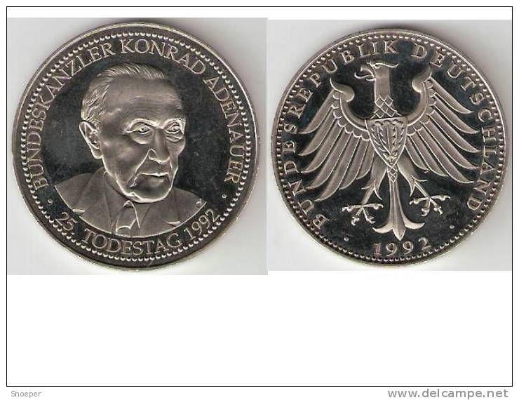 Medaille Bundeskanselier K. Adenauer,25 Todestag 1992 - Andere & Zonder Classificatie