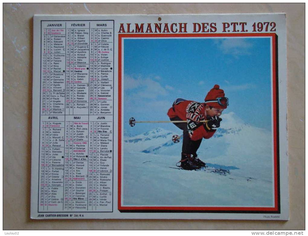 Calendrier ALMANACH Du Facteur PTT - 1972 - Enfants - JEAN CARTIER BRESSON - Nord 59 - Très Bon état - Formato Grande : 1971-80