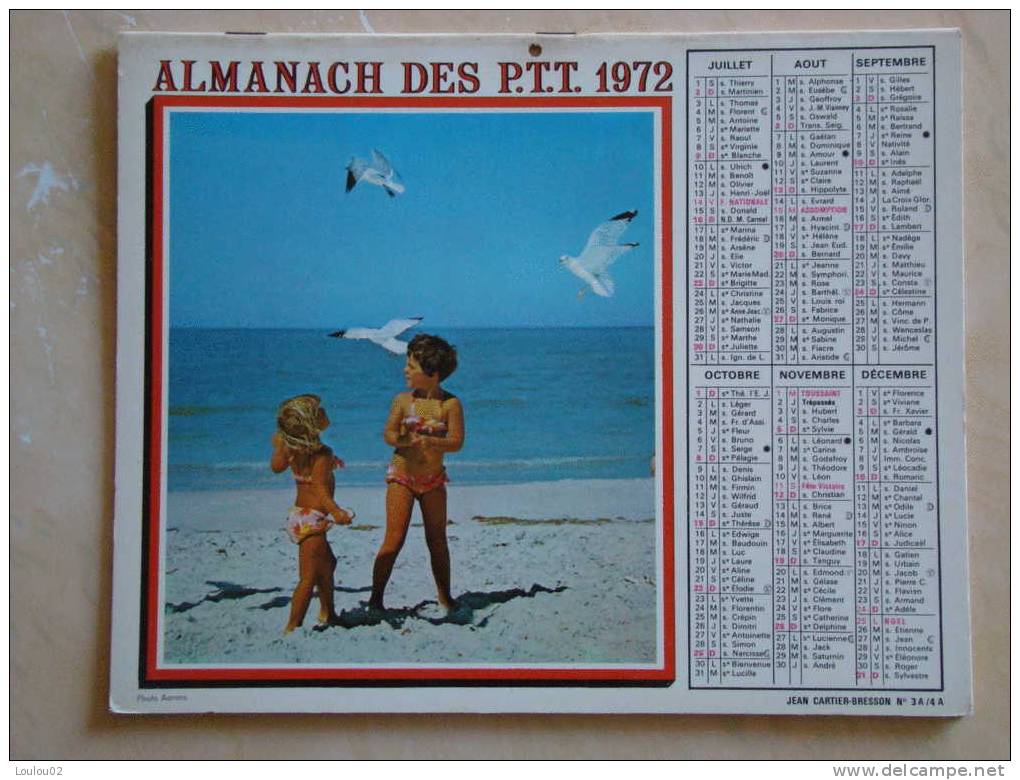 Calendrier ALMANACH Du Facteur PTT - 1972 - Enfants - JEAN CARTIER BRESSON - Nord 59 - Très Bon état - Grand Format : 1971-80