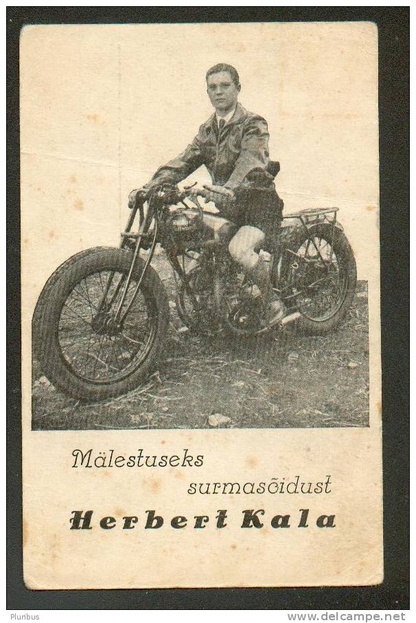 BOY DRIVING A  MOTORBIKE MOTORCYCLE,   MEMORY OF DEATH RIDE OF HERBERT KALA, OLD   POSTCARD - Motos