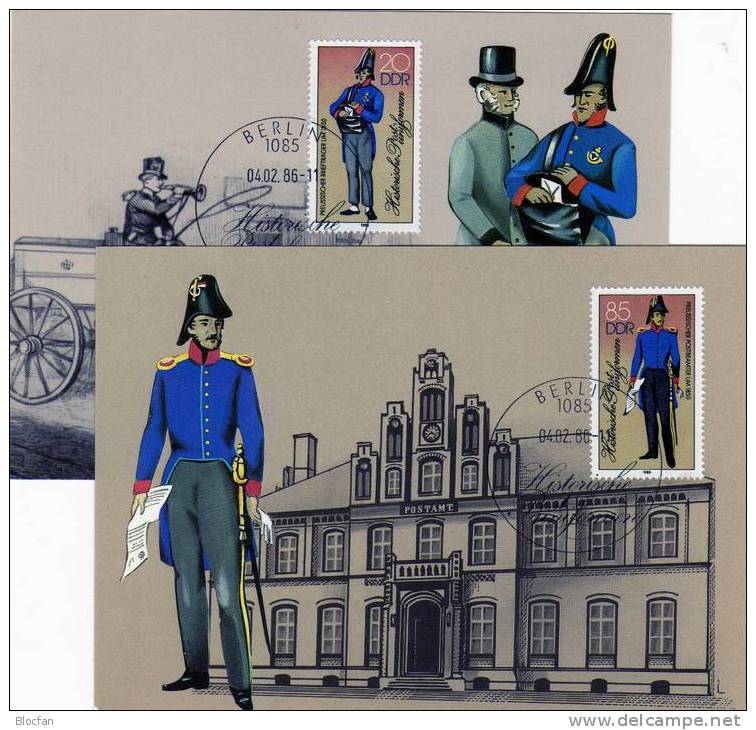 Historische Post - Uniformen Maximumkarte MKt.1-4/86+ DDR 2997/0 I Plus 4- Block ** 20€ Postillion - Kostüme