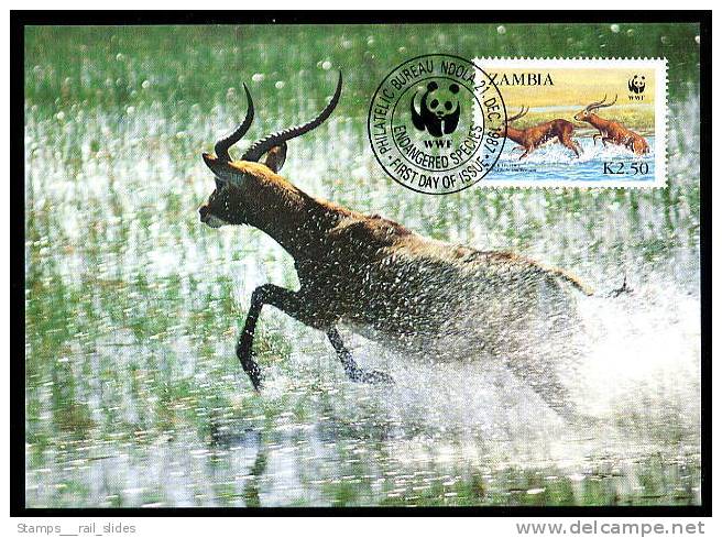 15066) Z - 1987 WWF 057 - Mi 438 / 441 - 4 MK/MC - Der Schwarze Litschi, Wasserbock - Zambia (1965-...)