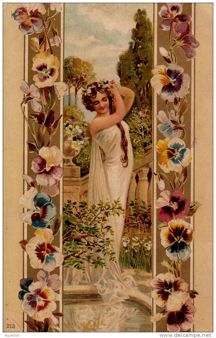 ART NOUVEAU : PORTRAIT D´UNE JEUNE FEMME Et FLEURS - SUPERBE ILLUSTRATION LITHOGRAPHIÉE - ANNÉE: ENV. 1900 (f-606) - Ante 1900