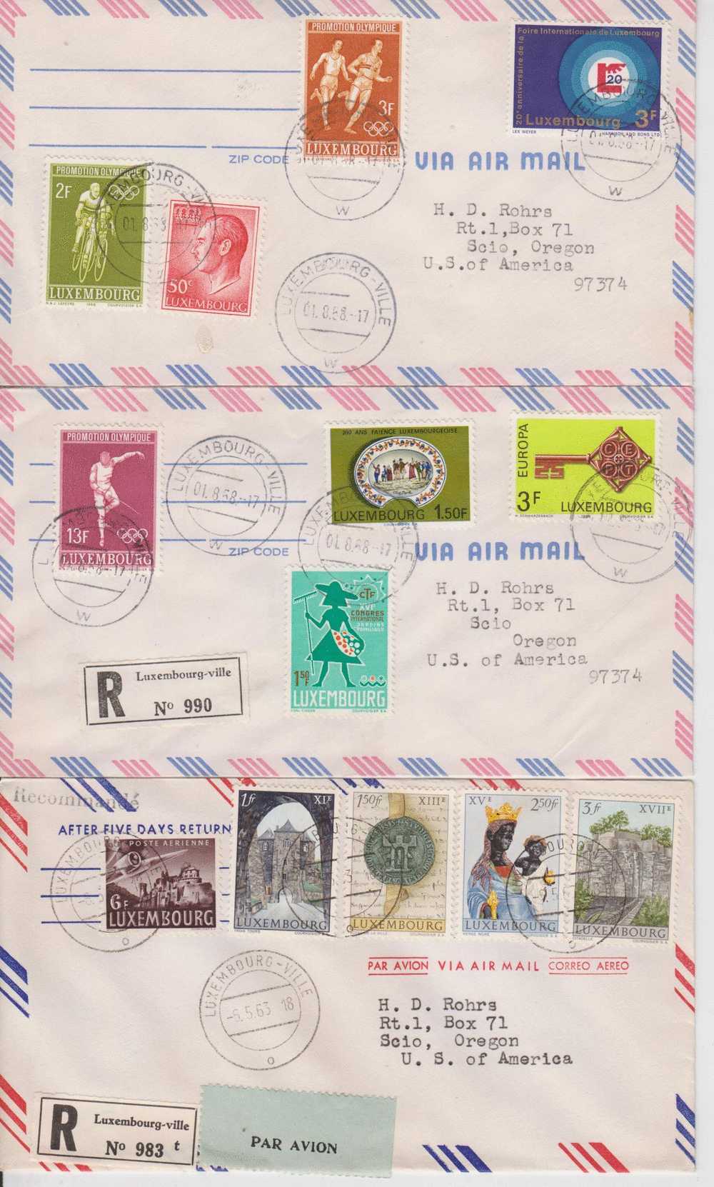 Luxembourg 15 Lettres Pour Les USA - Verzamelingen