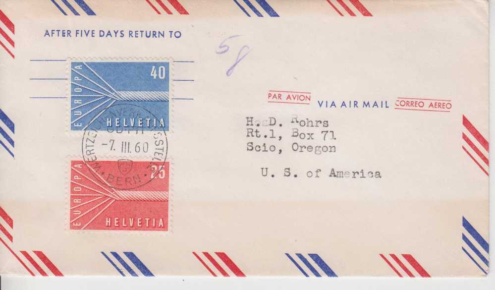 Suisse YT 595/6 Sur Lettre Pour Les USA : Europa 1957 - 1957