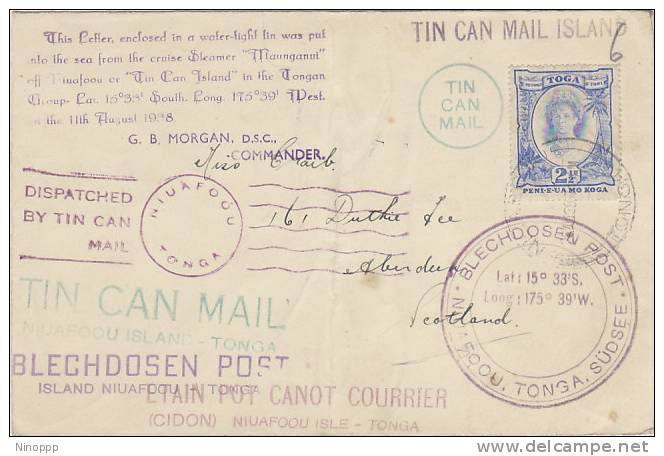 Tonga-1938 Tin Can Canoe Mail Cover - Tonga (1970-...)