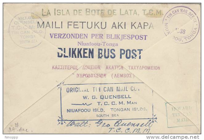 Tonga-1938 Tin Can Canoe Mail Cover - Tonga (1970-...)