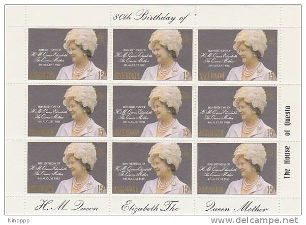 Ascension-1980 80th Birthday Wueen Mother MNH Sheetlet - Ascension