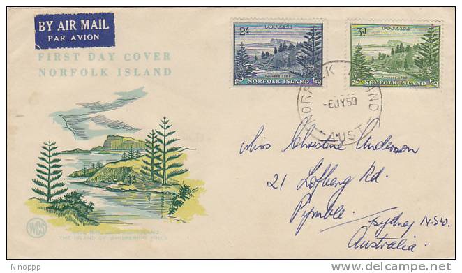 Norfolk Island-1959 Views 3d Green And 2 Sh  FDC - Norfolk Island