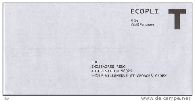 Enveloppe Réponse T Ecopli Neuve - EDF. - Cards/T Return Covers