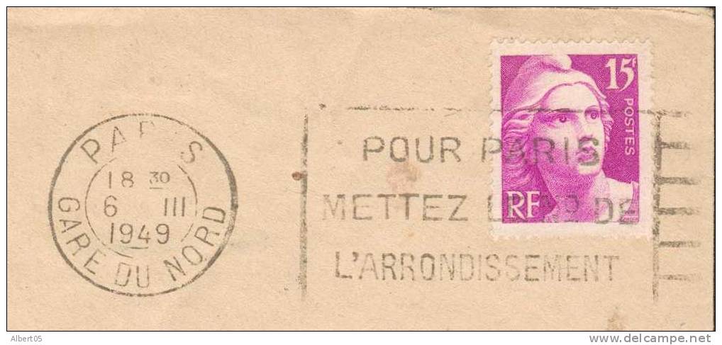 Mariane De Gandon - 15 F Lilas Rose  Taille Douce Seul Sur Lettre - 1921-1960: Période Moderne