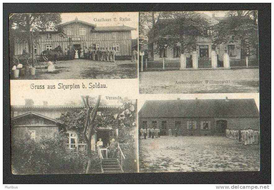 GRUSS AUS SKURPIEN B. SOLDAU, SKURPIE , DZIALDOWO, POLAND , SCHOOL, HOTEL RATKE, VINTAGE POSTCARD - Polen