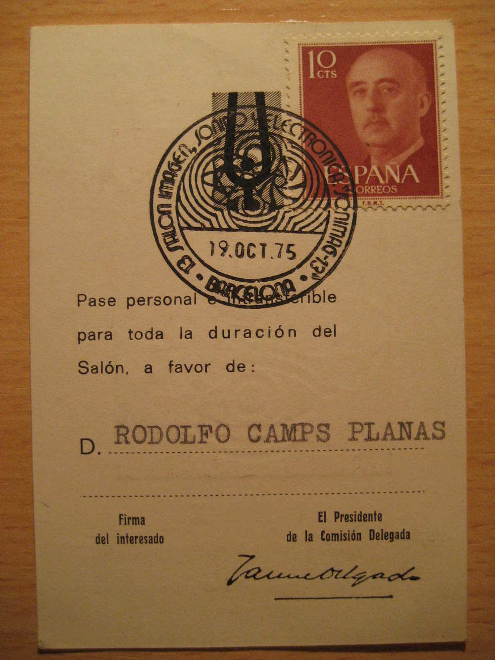 SONIMAG 1975 BCN PRESS ENTRANCE CARD PASE Salon Imagen Sonido Electronica Cancel Cine Film Cinema Camera Movie TV Radio - Cinema