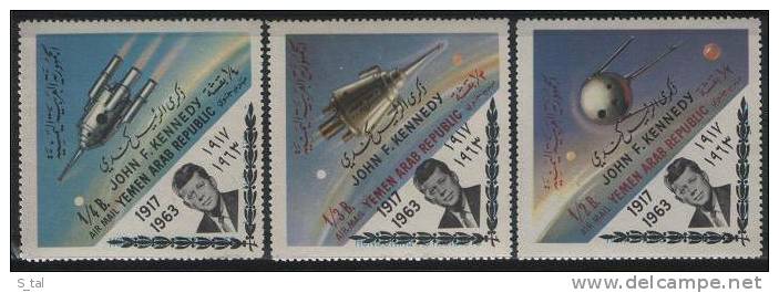YEMEN(YAR)  J.Kennedy+space(Spoutnic-1) Set 3 Stamps Overpr.  MNH - Kennedy (John F.)