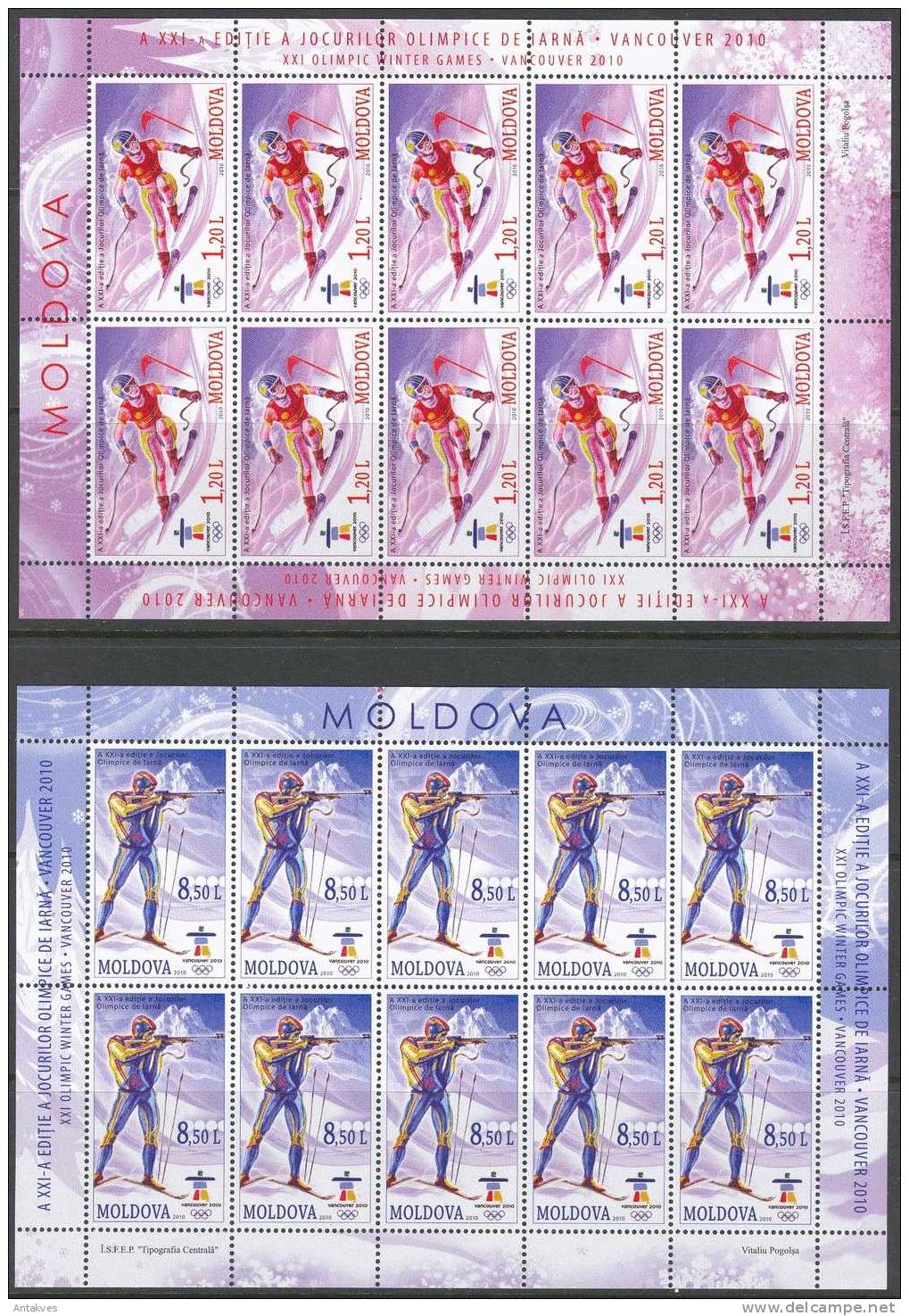 Moldova 2010 Winter Olympic Games Vancouver-2010 2 Sheets Of 10 MNH - Invierno 2010: Vancouver