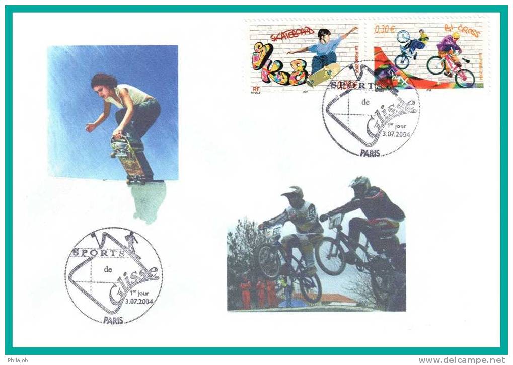 FRANCE 2004 : FDC 1° Jour  " Skateboard Et BI CROSS " Avec Les N° YT 3691et 3696 + Prix Dégressif. - Skateboard